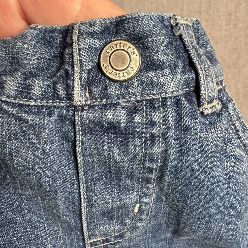 Carter's Baby Girl Jeans 6-9M Floral‎ Embroidered Denim Pants Snap Leg Blue.